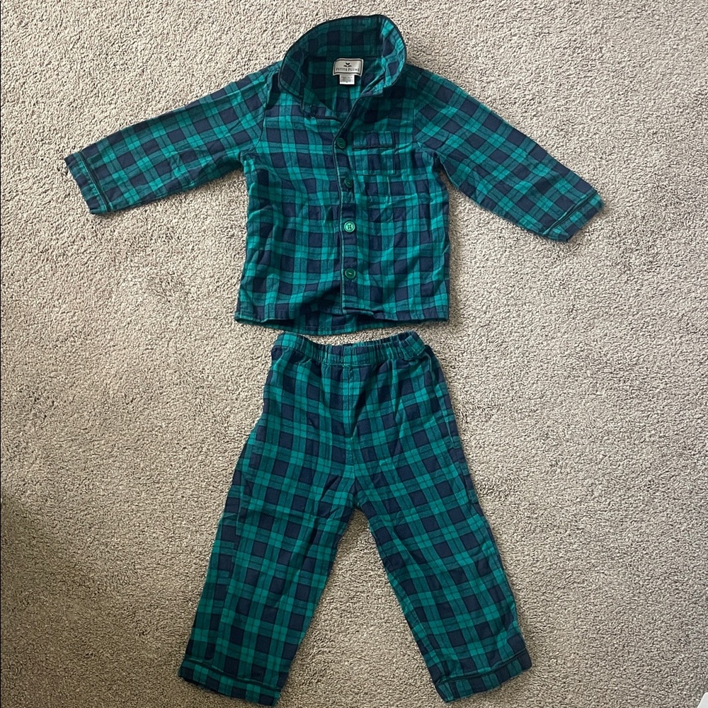 Petite Plume Kids Plaid Pajama Set - Green and Blue
